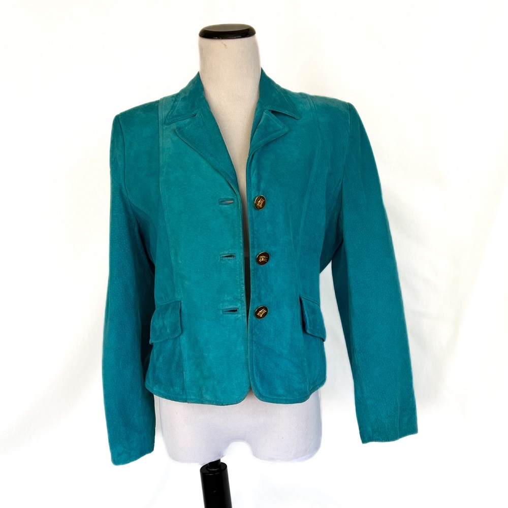 Vintage Burberry Turquoise Pig Suede Jacket UK 8 / US 6